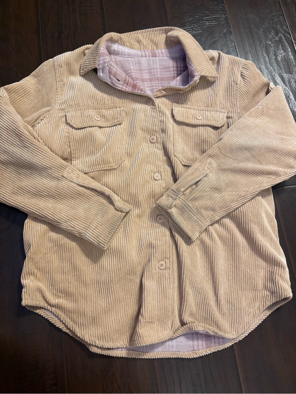 Corduroy Reversible Button-Up Jacket in Taupe for women